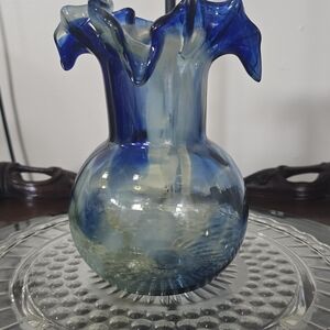 Blue and White Glass Vase